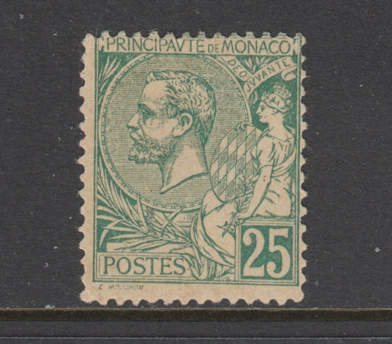 Monaco Sc 20 MLH 1891 25c green Prince Albert I, small gum thin from hinge