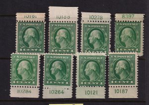1917 Washington 1c Sc 498 MH/NH lot of plate number singles Hebert CV $24 (L23