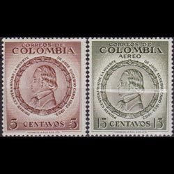 COLOMBIA 1955 - Scott# 643+C Poet Caro Set of 2 LH