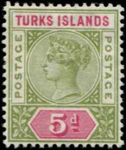 Turks Islands SC# 57 Victoria 5p mint no gum