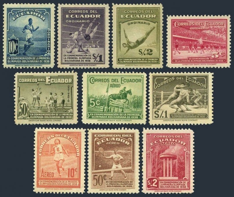 Ecuador 377-381,C65-C69, MNH. Mi 408-417. Bolivarian Games 1938. Parade, Runner,