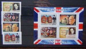 Barbuda 1974 Birth Centenary of Winston Churchill set & Miniature Sheet MNH