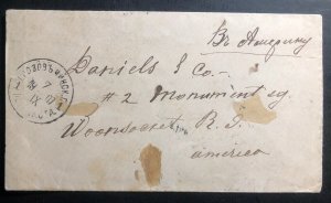 1907 Russia Cover To Woonsocket RI USA Flag Cancel On The Back