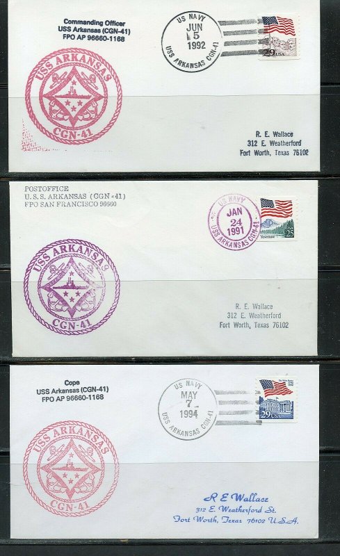 USS ARKANSAS (CGN-41)  LOT OF 15 COVERS 1994-1991 WITH DUPLICATION AS SHOWN (3)