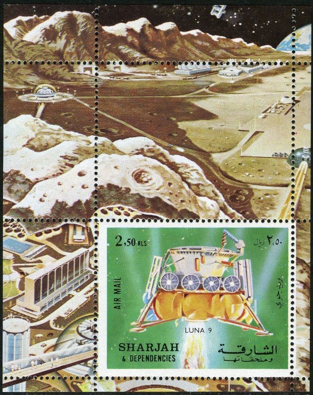 Sharjah 999 Bl.114A-114B perf & imperf Michel, MNH. Luna 9, 1972. Lunokhod.