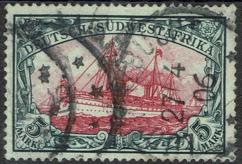 GERMAN SOUTH WEST AFRICA 1901 YACHT 5MK NO WMK USED 