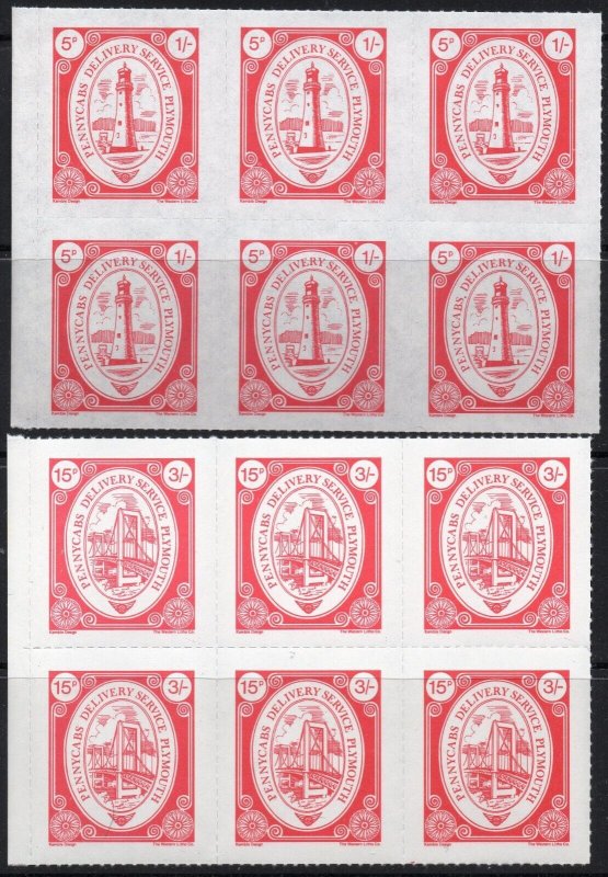 GB 1971 Postal strik. Pennycabs Plymouth 2 rouletted blocks of 6 unmounted mint