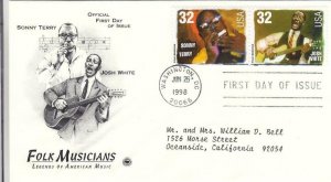 1998, Folk Musicians-Sonny Terry, Josh White, PCS, FDC (E7757)