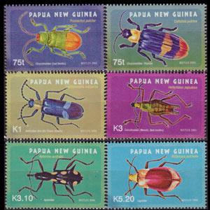 PAPUA NEW GUINEA 2005 - Scott# 1182-7 Beetles Set of 6 NH