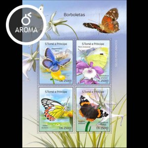 St Thomas - 2014 World Butterflies  4 Stamp Scented Sheet ST14303a