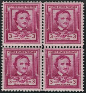 SC#986 3¢ Edgar Allan Poe Block of Four (1949) MNH