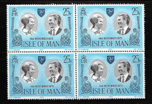 GB, ISLE OF MAN 35 PRINCESS ANNE AND MARK PHILLIPS BLOCK OF 4