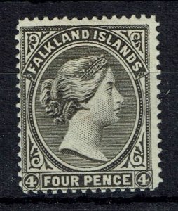 FALKLAND ISLANDS SG12x 1889 4d OLIVE GREY-BLACK WMK REVERSED MTD MINT (d)