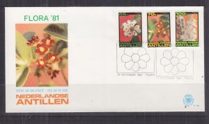 NETHERLANDS ANTILLES, 1981 Flowers set 3 First Day cover. 