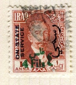 IRAQ; 1932 surcharged Faisal STATE SERVICE issue used Shade of 4f. value