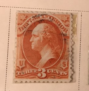 Scott O-17  1873 three cent department of interior George, Washington stamp