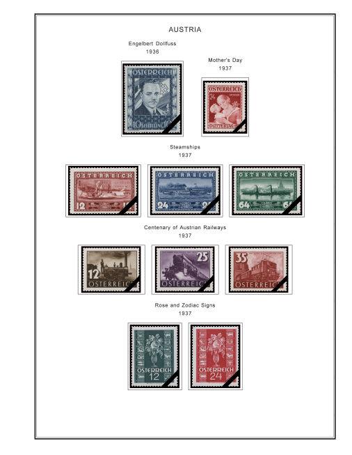 COLOR PRINTED AUSTRIA [CLASS] 1850-1937 STAMP ALBUM PAGES (53 illustrated pages)