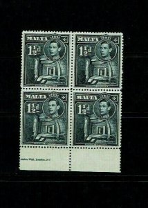 Malta: 1938, King George VI definitive, Broken Cross Variety, MNH block x 4.