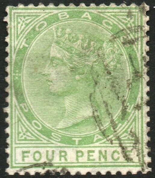 TOBAGO-1880 4d Yellow-Green Sg 10 FINE USED V48590