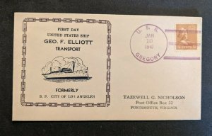 1941 USS Gregory First Day Navy Cover Portsmouth Virginia