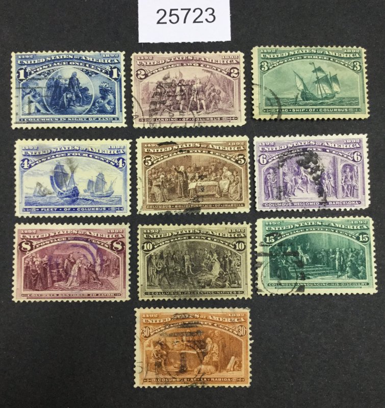 US STAMPS #230-239 USED CAT. $265 LOT #25723