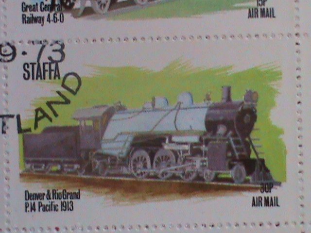 STAFFA-SCOTLAND STAMP:1973 AIRMAIL- RAILWAYS-THE TRAINS COMPLETE SET-CTO MNH