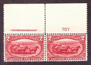 US 286 2c Trans-Mississippi Mint Plate #707 Top Pair VF OG NH SCV $160