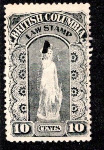 van Dam BCL5 - 10c black, Used, British Columbia Law Stamp,1888-91, Second Serie