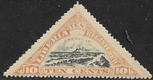 LIBERIA 1919 10c SS QUAIL GRENVILLE REGISTRATION STAMP Triangle Sc F16 MLH