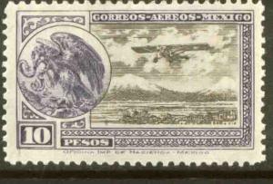 MEXICO C19 $10Pesos Early Air Mail Plane and coat of arms MNH