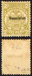 Swaziland SG5b 2d Olive-bistre SWAZIELAN Perf 12.5 Mint no gum Cat 600 pounds