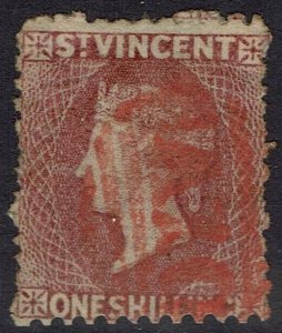 ST VINCENT 1875 QV 1/- CLARET WMK SMALL STAR SIDEWAYS USED