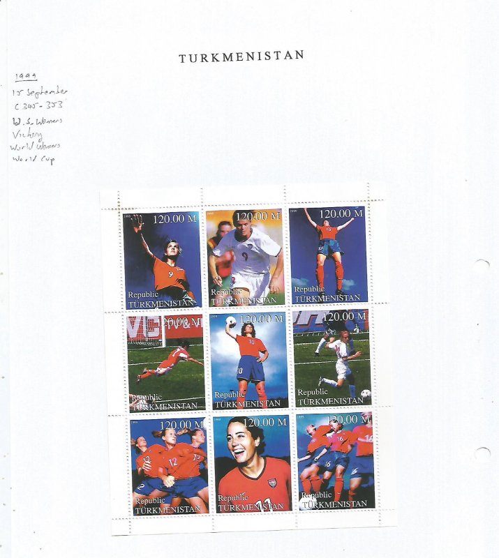 TURKMENISTAN - 1999 - Womens World Cup - Perf 9v Sheet - M L H - Private Issue