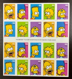 4399-4403   The Simpsons with Bart on back MNH 44 c Convertible pane of 20 2009