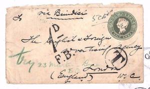 BE116 1901 INDIA Underpaid Postal Stationery GB London via Brindisi 