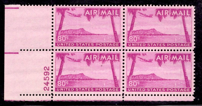 US Stamp #C46 Plate Block of 4 80c Diamond Head MINT NH SCV $19.00