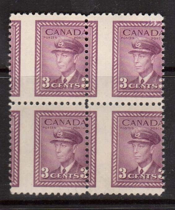 Canada #252 Mint Dramatic Misperf Block Of Four