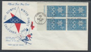 US Planty 1146-49 FDC. 1960 Winter Olympics, FIRST CACHET Squaw Valley Olympic