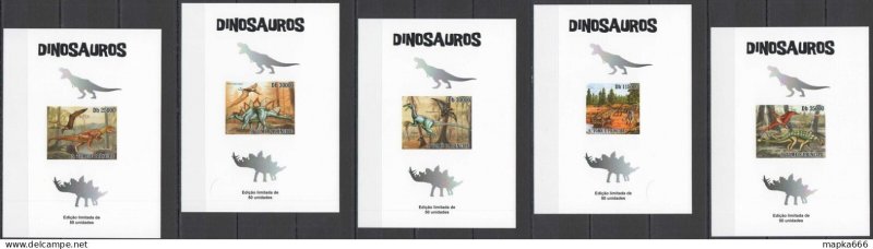 Lx166 Imperf 2010 Sao Tome & Principe Dinosaurs Fauna !!! Uv Cardboard 5Bl Mnh