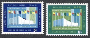 United Nations #119-120 5¢ &11¢ 4th General Assembly (1963). Light hinge.