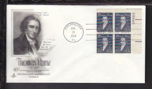 US 1292 Thomas Paine 1968 P/B Artcraft U/A FDC 