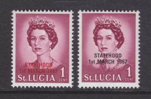 St. Lucia MNH. 1967 Statehood ovpts in red & black on 1c QEII of 1964