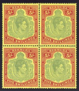 Bermuda 1943 KGVI 5s pale bluish green & carmine-red/pale yellow MNH. SG 118d.