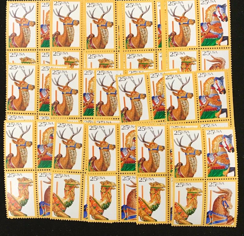 2390-2393     Carousel Animals      25 MNH blocks of 4 stamps     Issued in 1988