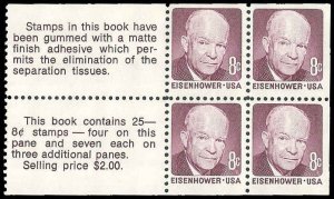 PCBstamps   US #1395c Bk Pane 32c(4x8c)Ike, MH, (1)