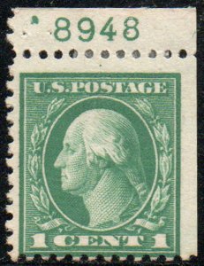 # 498e BOOKLET PANE SINGLE with PLATE NUMBER, F/VF mint lightly hinged,  RARE...