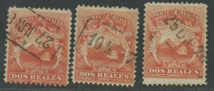 COSTA RICA SC# 4 LOT OF 3 FINELY USED EXAMPLES AS SHOWN CATALOGUE VALUE $127.50