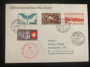 1939 Geneva Switzerland Red Cross Special Flight Airmail cover to Zurich Sc#C22
