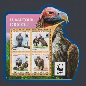 Djibouti 2016 WWF Birds Nubian Vulture Torgos tracheliotos ComboSheet Mi €40.00 