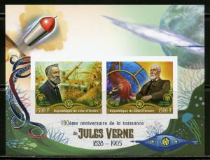 IVORY COAST 2018 190th  BIRTH ANN OF JULES VERNE IMPRF  SHEET OF TWO  MINT  NH